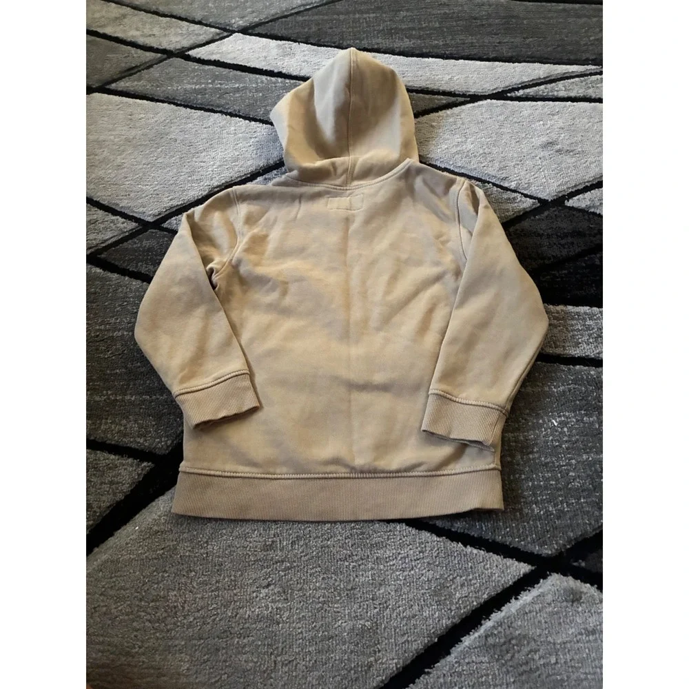 Old Navy Kids Tan Khaki Fleece Pullover Hoodie Front Cargo Pocket Size 5T